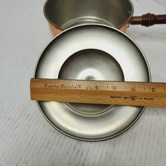 BONGUSTO Copper Sauce Pan/Pot Lid ITALY 7" Dia Covered Cooking TinLined VTG Wood - Picture 5 of 16
